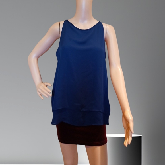 Alice Collection Women's Sleeveless Layered Scoop Neck Tank Blouse Navy Blue - Picture 2 of 16